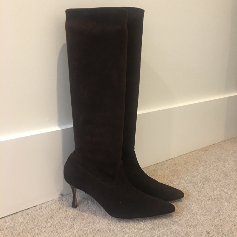 Manolo Blahnik brown suede calf high boots